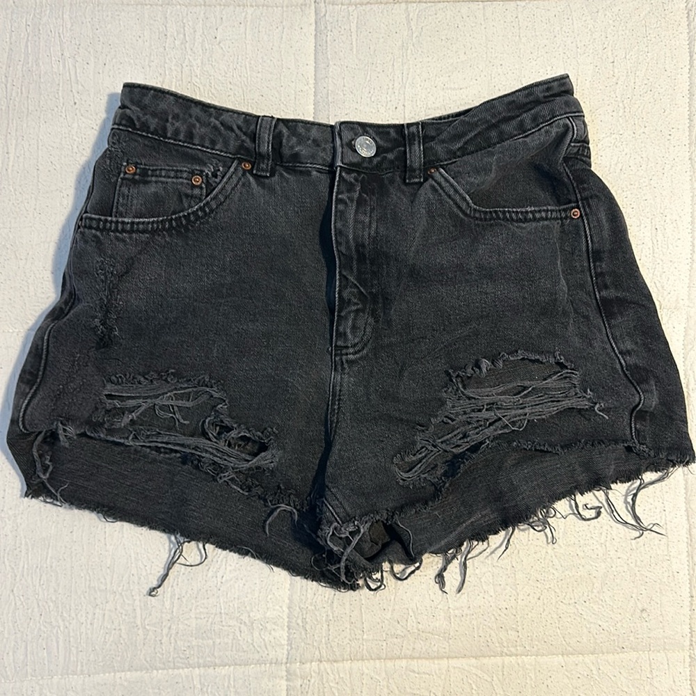Topshop moto mom black rip shorts